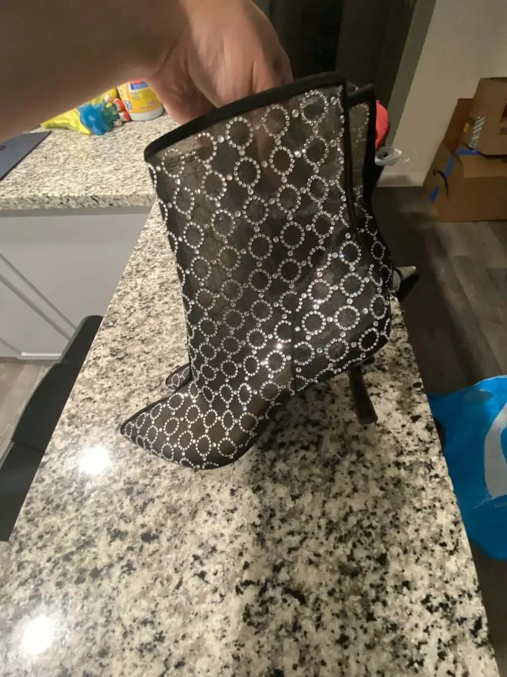 I.N.C. International Concepts Pointed Toe Mesh Rhinestone Stiletto Ankle Boots